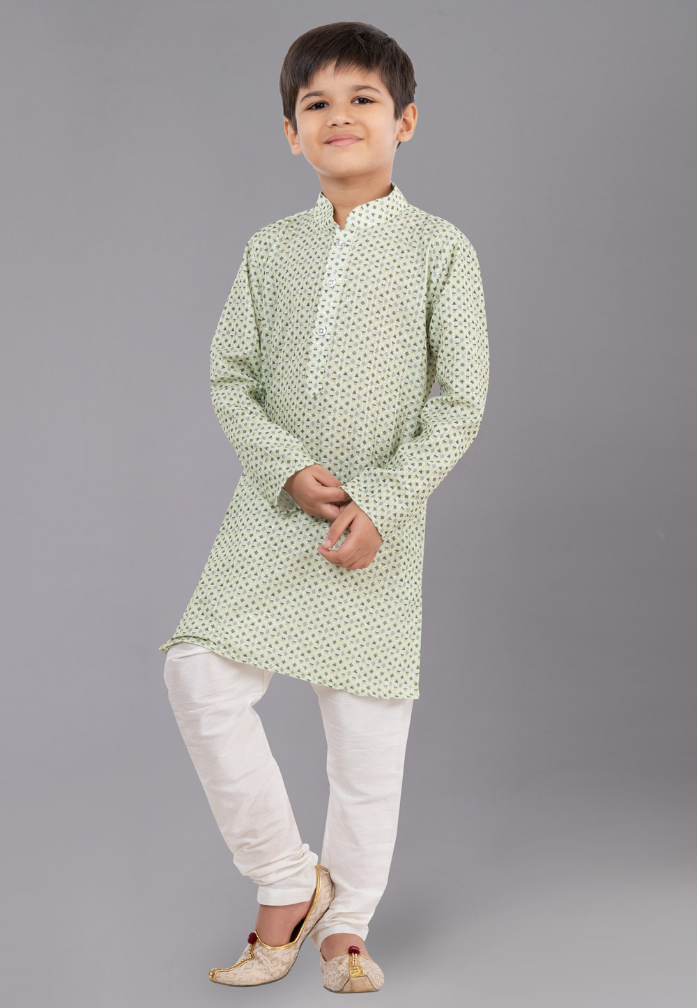 Light Green Polyester Readymade Kids Kurta Pajama 260682