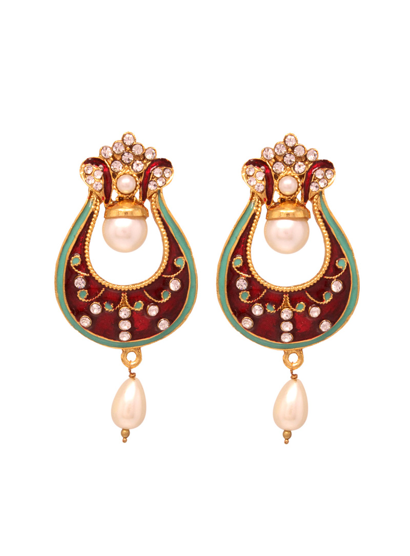 White Stone Kundan Diamond Copper Matka Style Earrings 29719