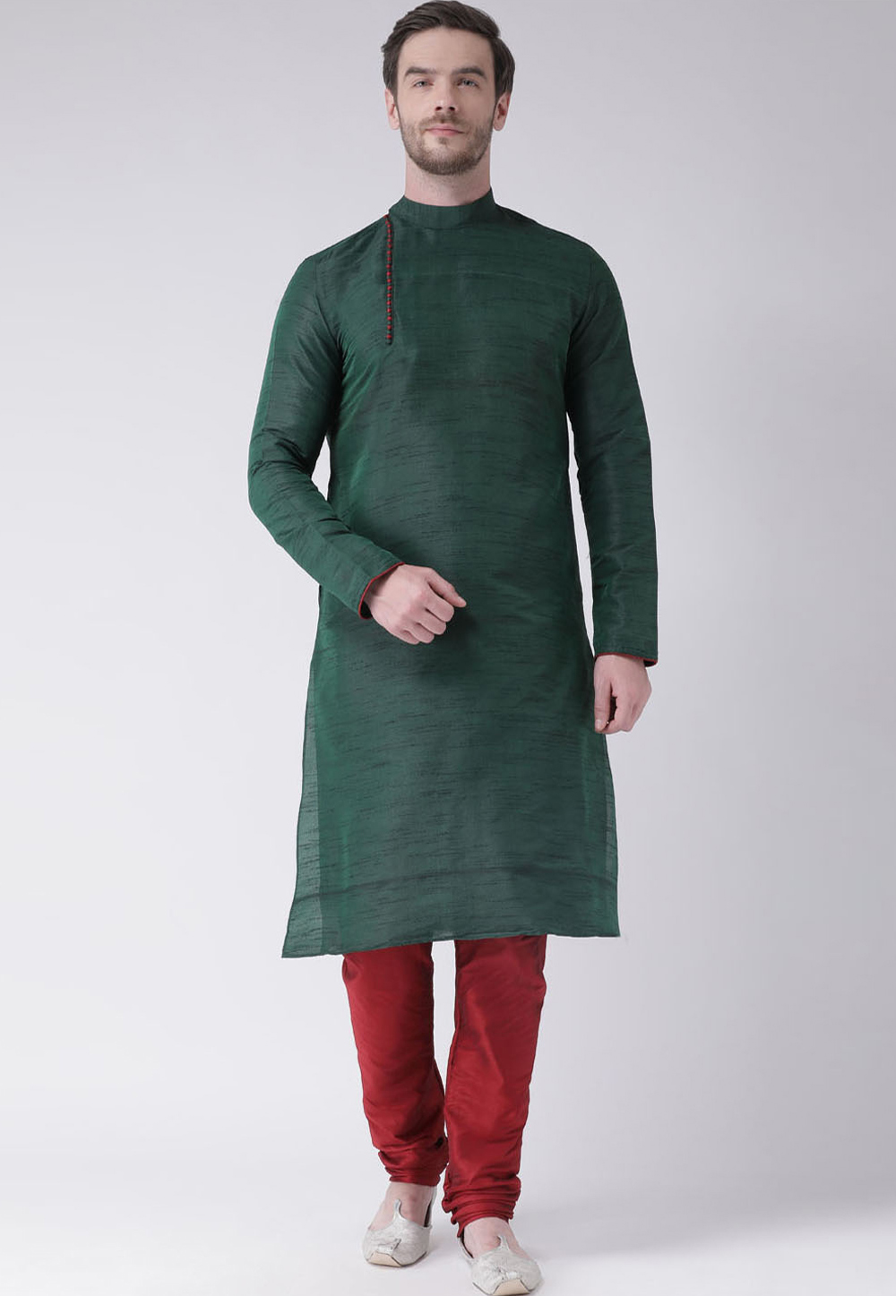 Green Dupion Silk Readymade Kurta Pajama 201553