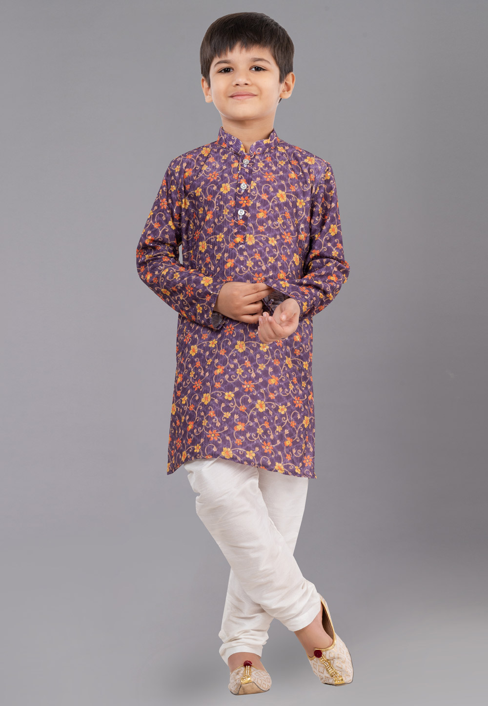 Purple Polyester Readymade Kids Kurta Pajama 260683