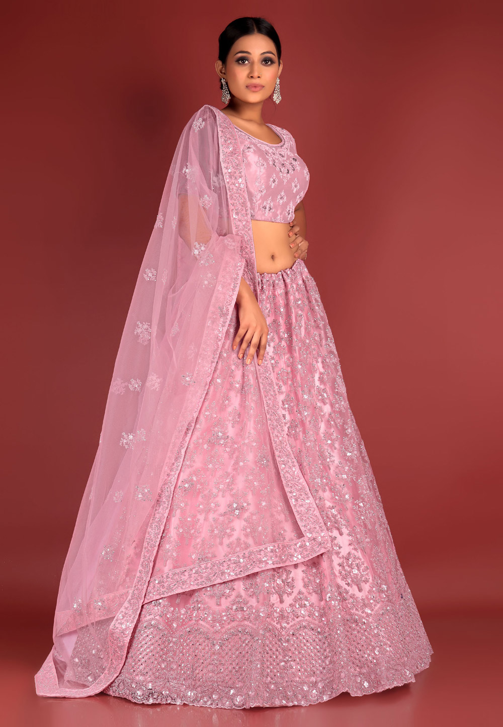 Pink Net A Line Lehenga Choli 273748