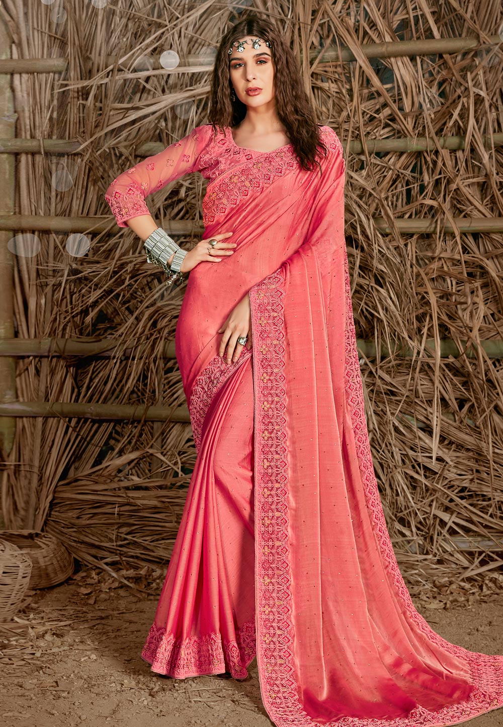 Pink Chiffon Festival Wear Saree 240911