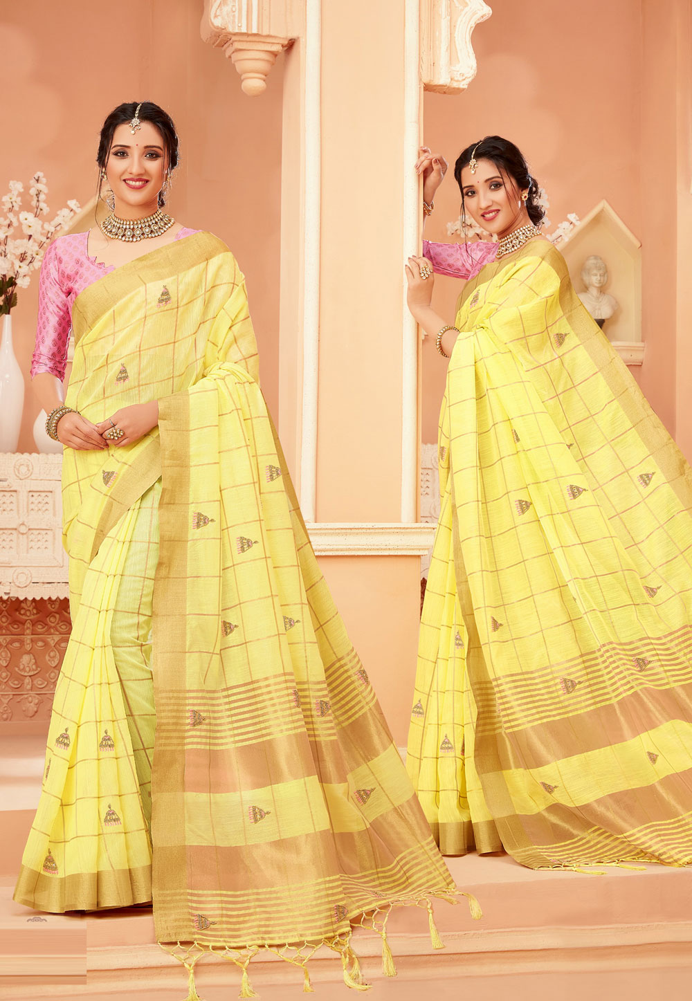 Yellow Cotton Saree With Blouse 250007