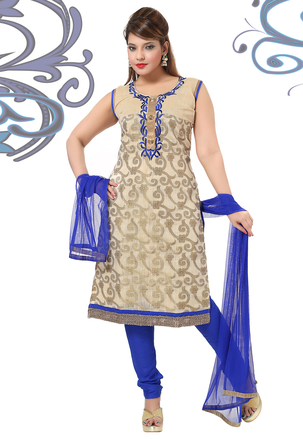 Beige Banglori Silk Readymade Churidar Salwar Kameez 156009