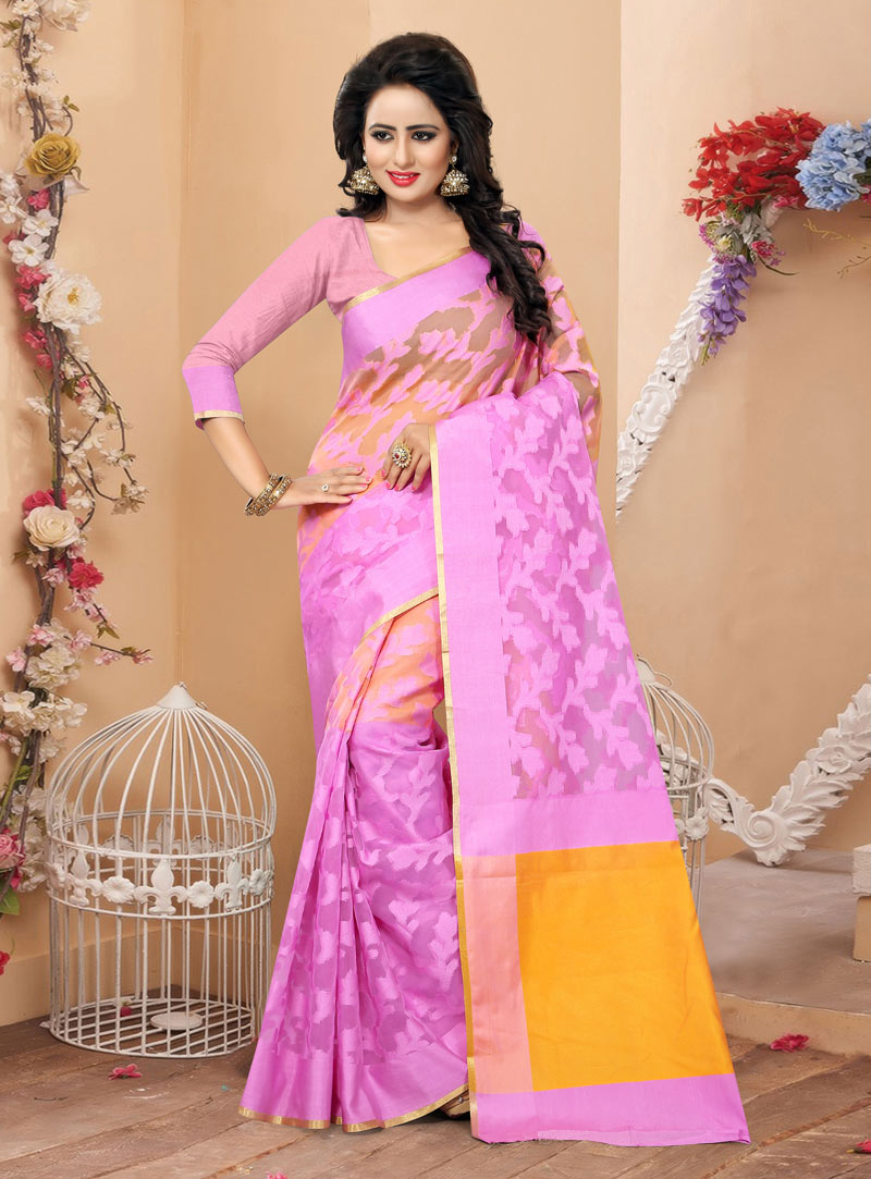 Pink Banarasi Silk Festival Wear Saree 91476