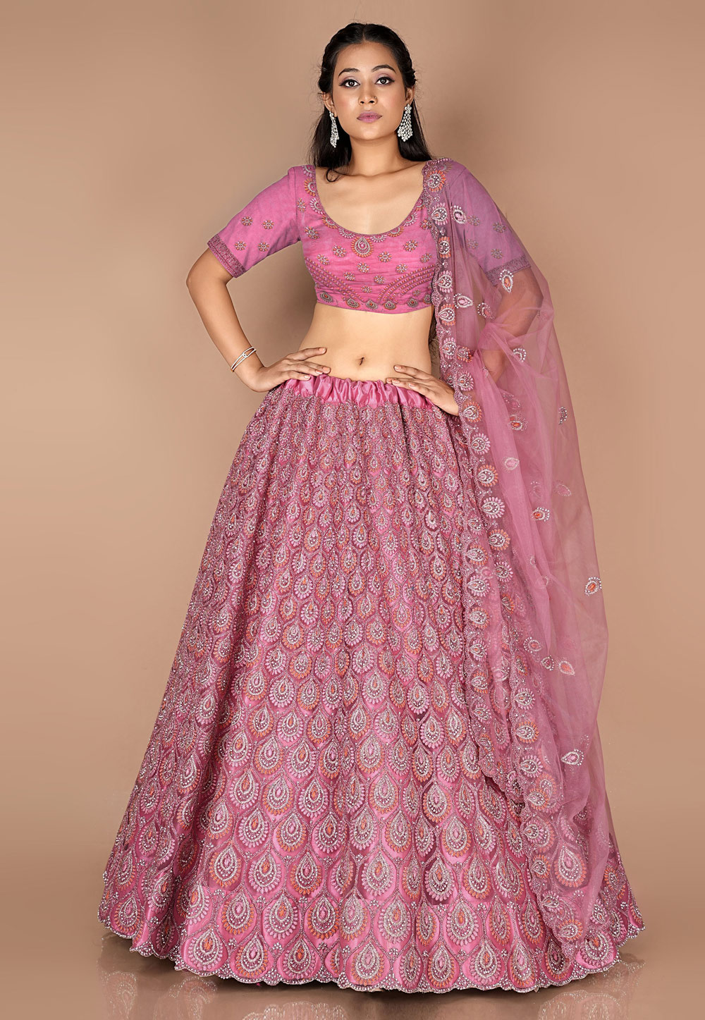 Pink Net A Line Lehenga Choli 273766