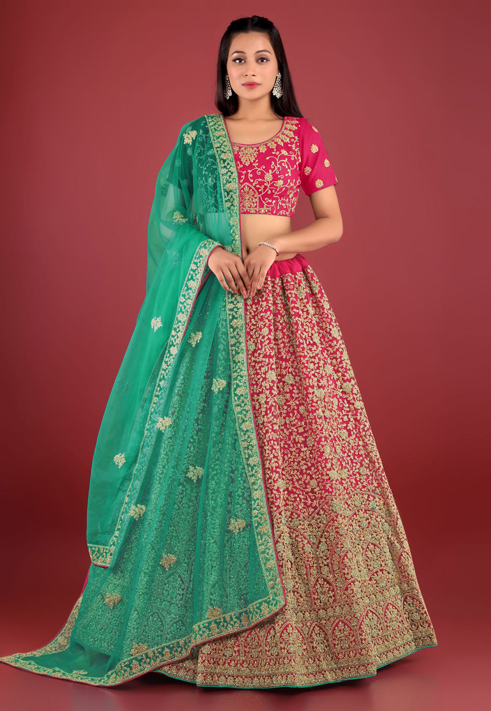 Magenta Net A Line Lehenga Choli 273769