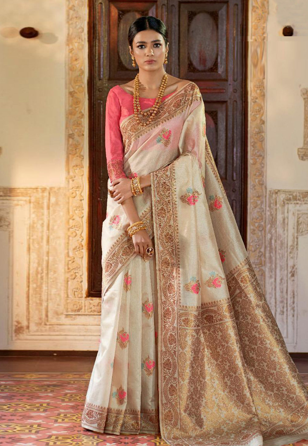 Off White Art Silk Saree With Blouse 161338