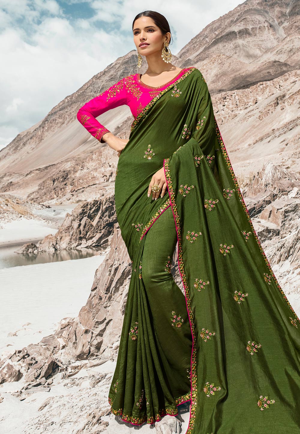 Green Barfi Silk Saree With Blouse 198900