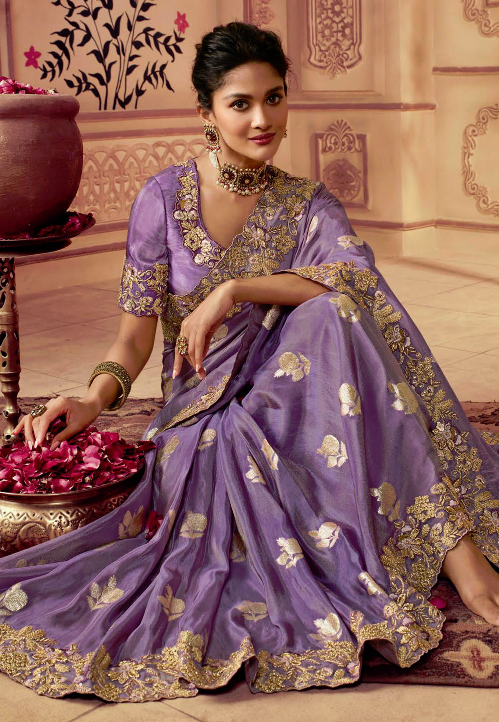 Buy Indigo Lavender Indian Banarasi Silk Saree In USA, UK, Canada,  Australia, Newzeland online