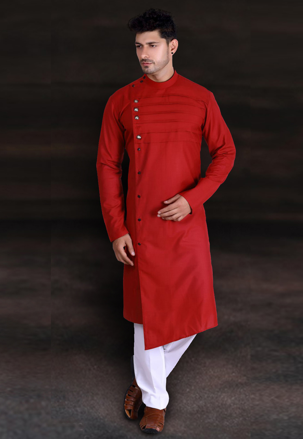 Red Cotton Kurta Pajama 216157