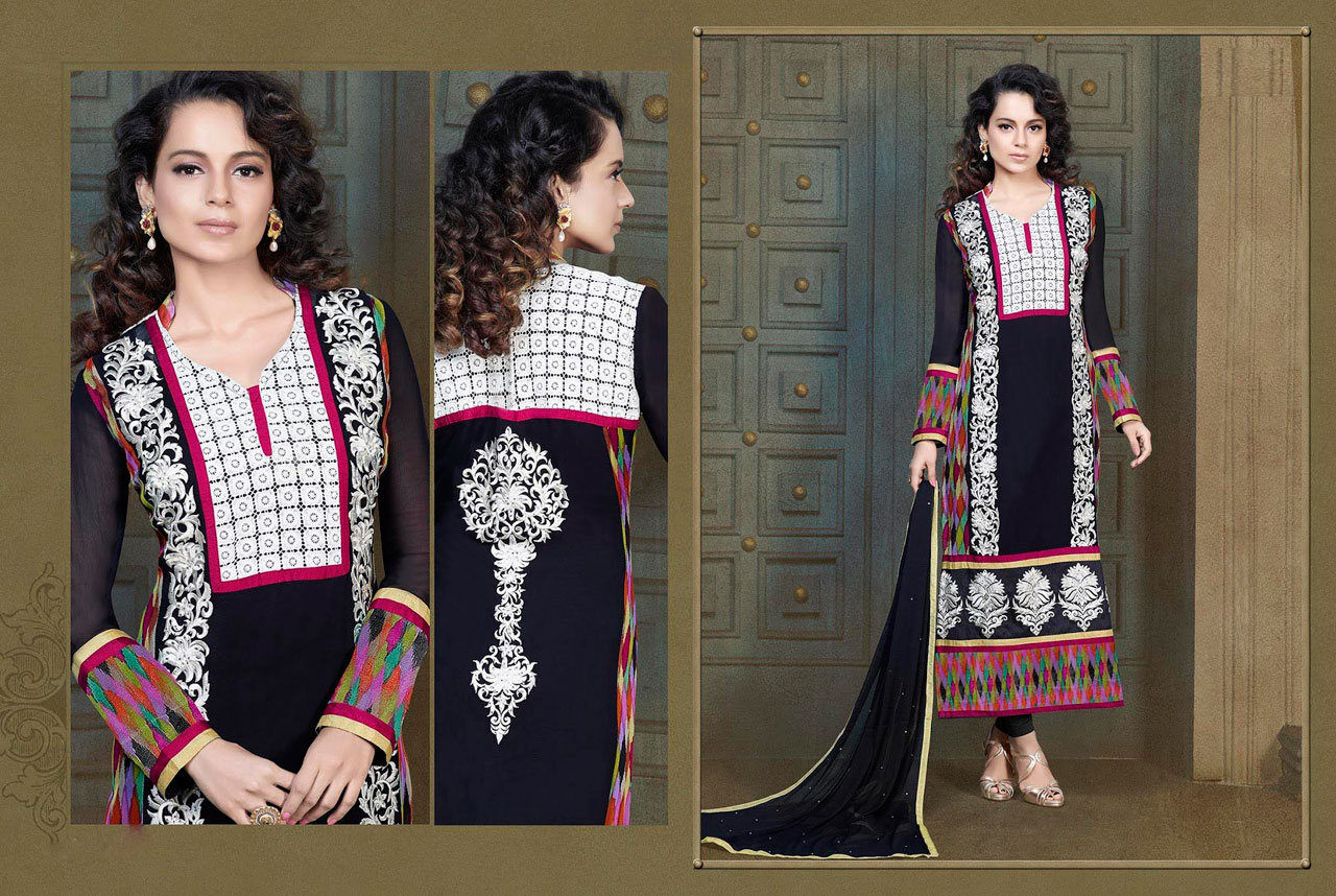 Kangana Ranaut Black Embroidered Pakistani Suit 40179