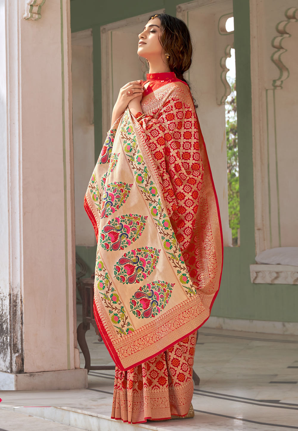 Red Banarasi Silk Festival Wear Saree 242791