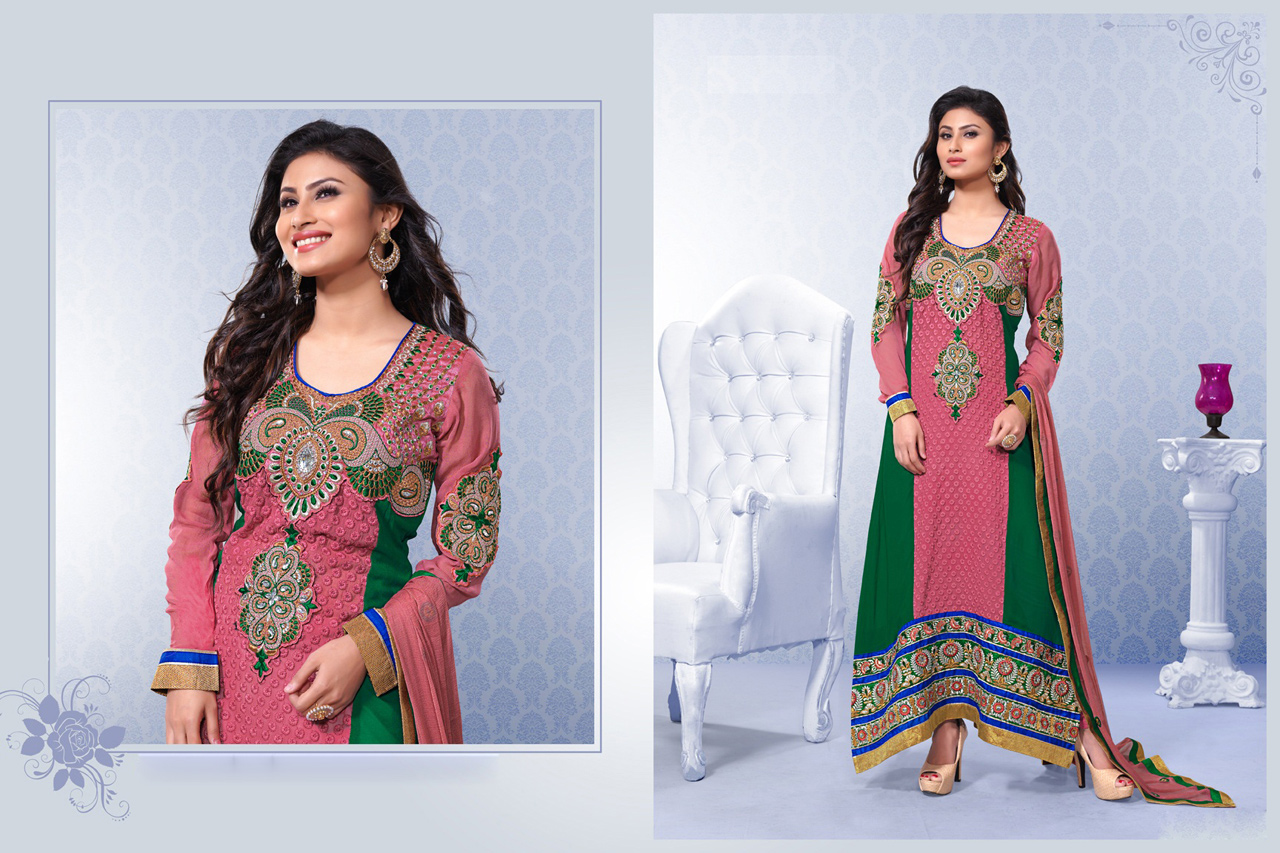 Mouni Roy Pink Butta Work Designer Salwar Suit 38754