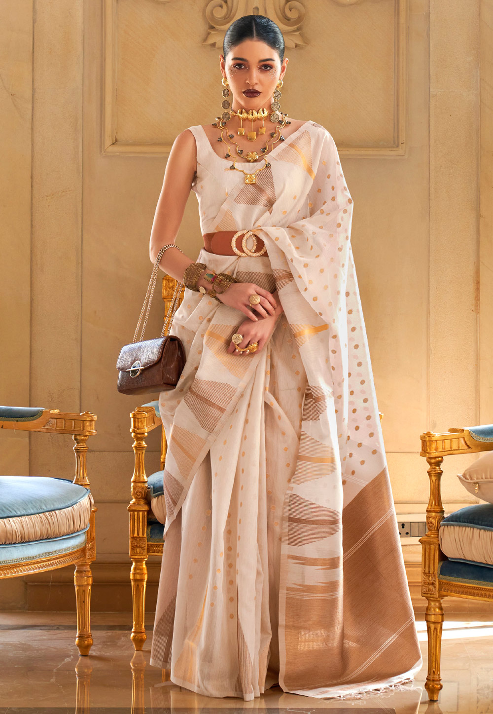Off White Silk Saree With Blouse 257517