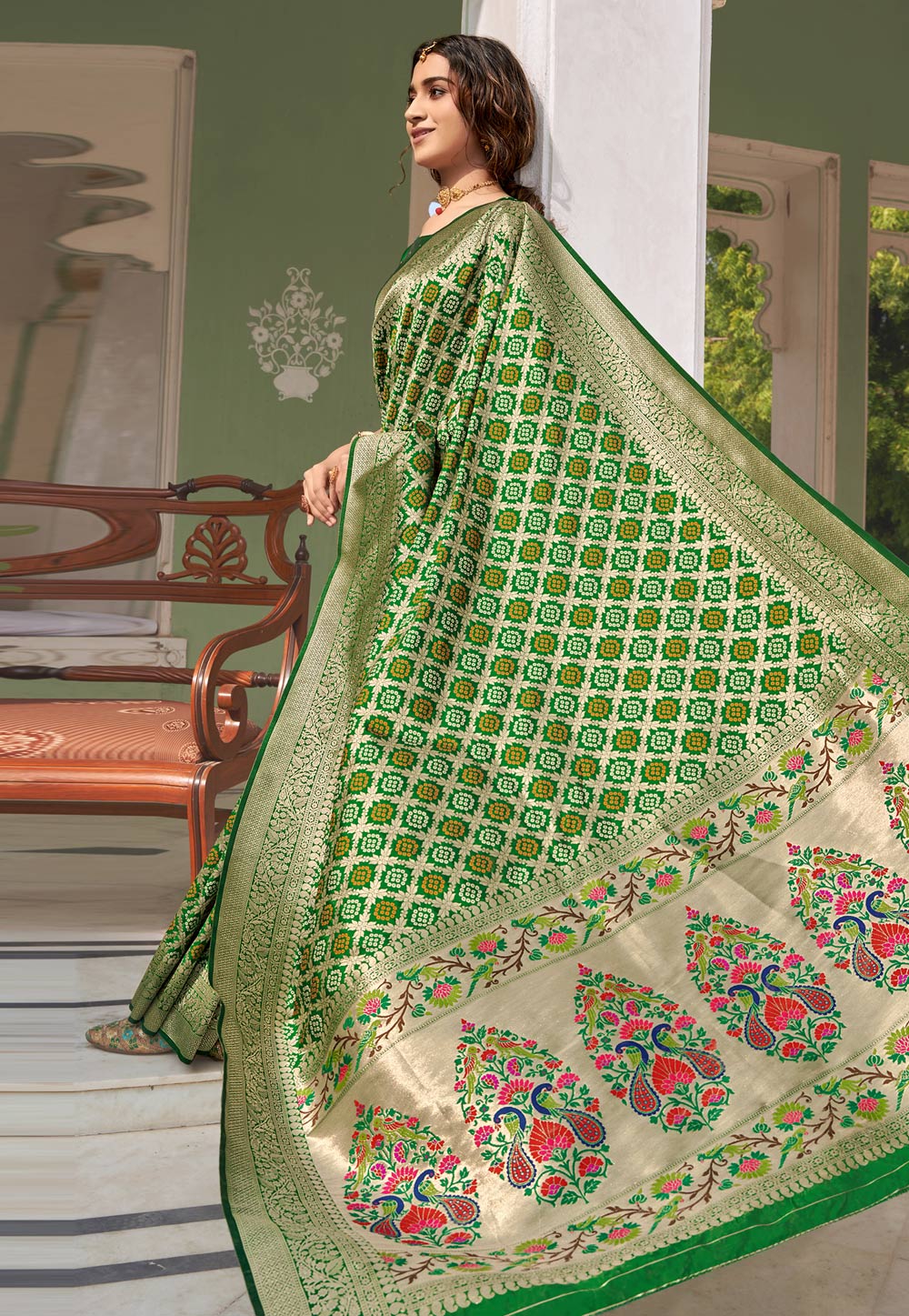 Green Banarasi Silk Festival Wear Saree 242793