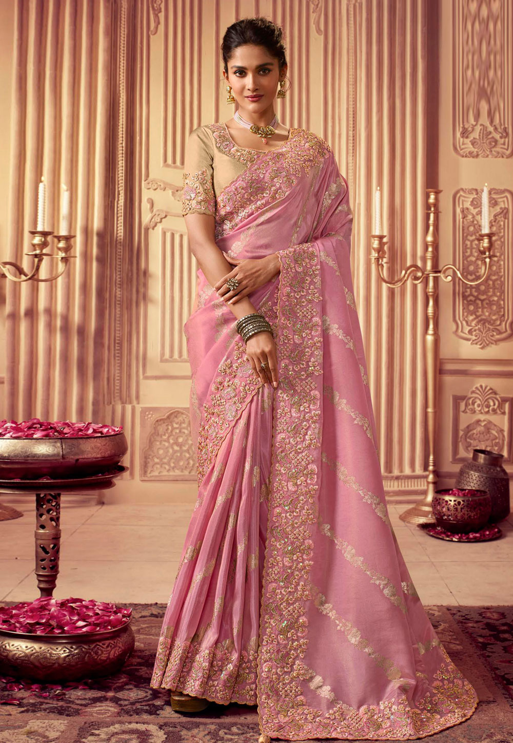 Pink Chinon Saree With Blouse 265182