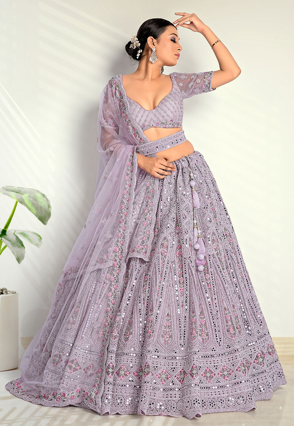 Light Purple Net Circular Lehenga Choli 273785
