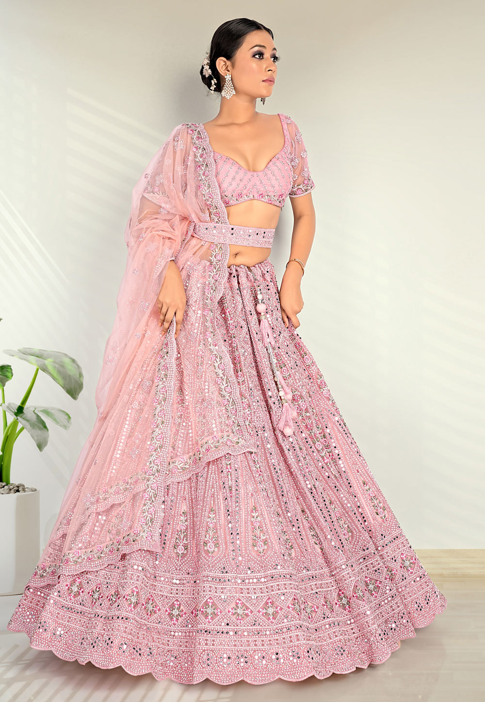 Pink Net Circular Lehenga Choli 273786