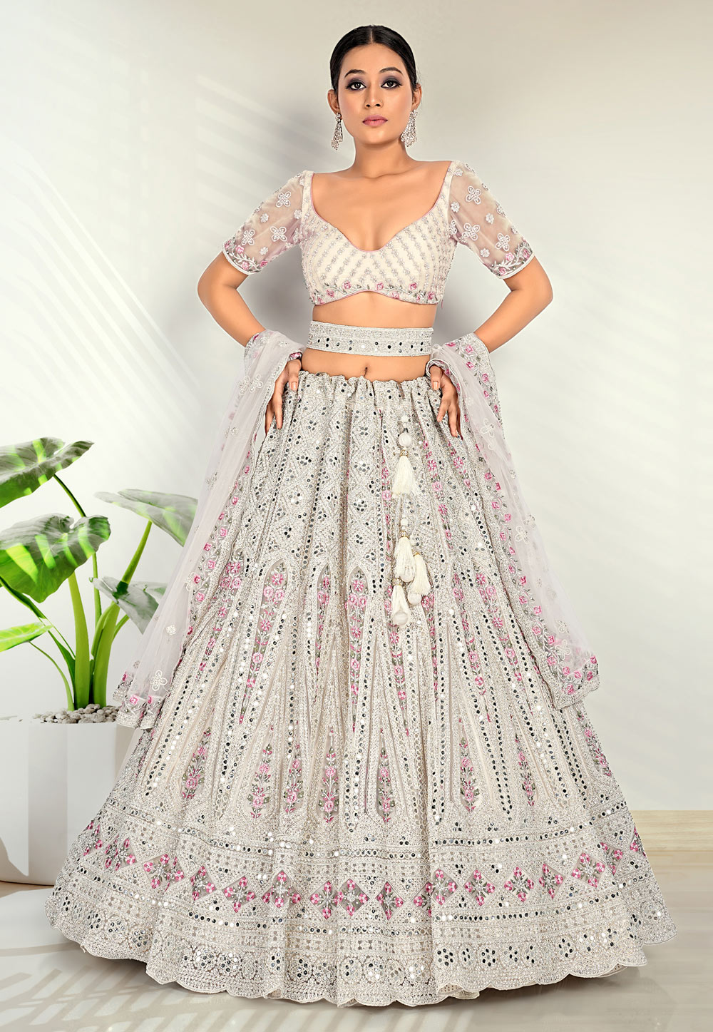 Organza Lehenga Choli In Off White Colour - LD3820143