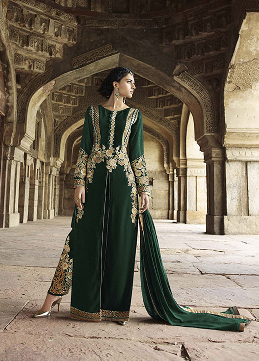 Green Georgette Pakistani Style Suit 63411