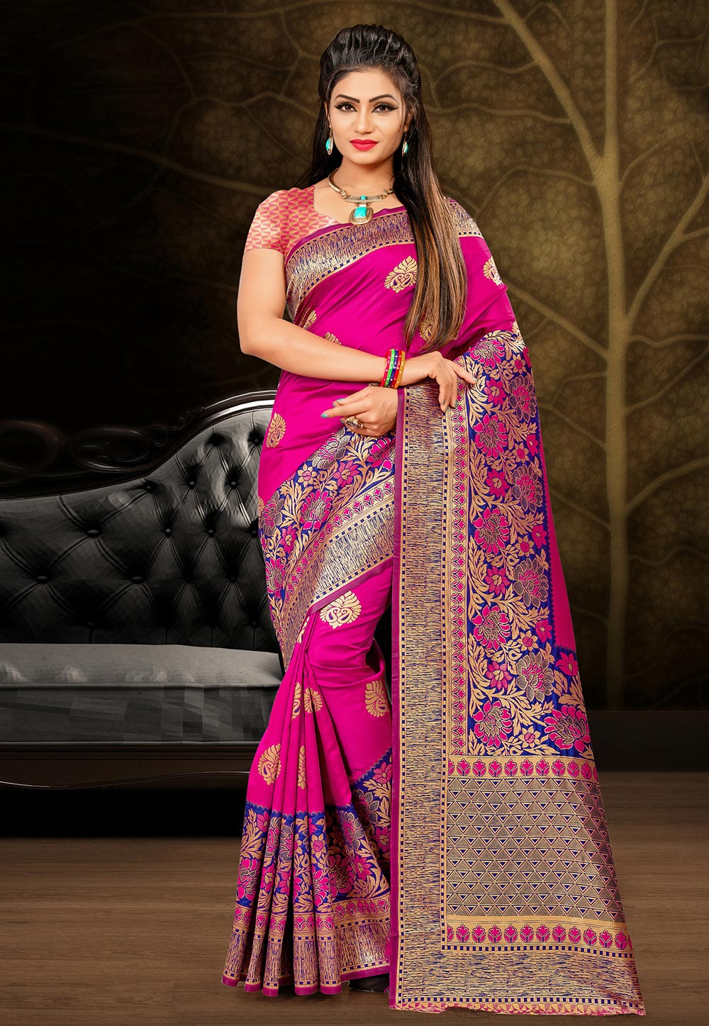Magenta Banarasi Silk Saree With Blouse 220568