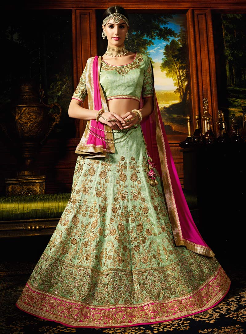 Light Green Silk Wedding Lehenga Choli 79075