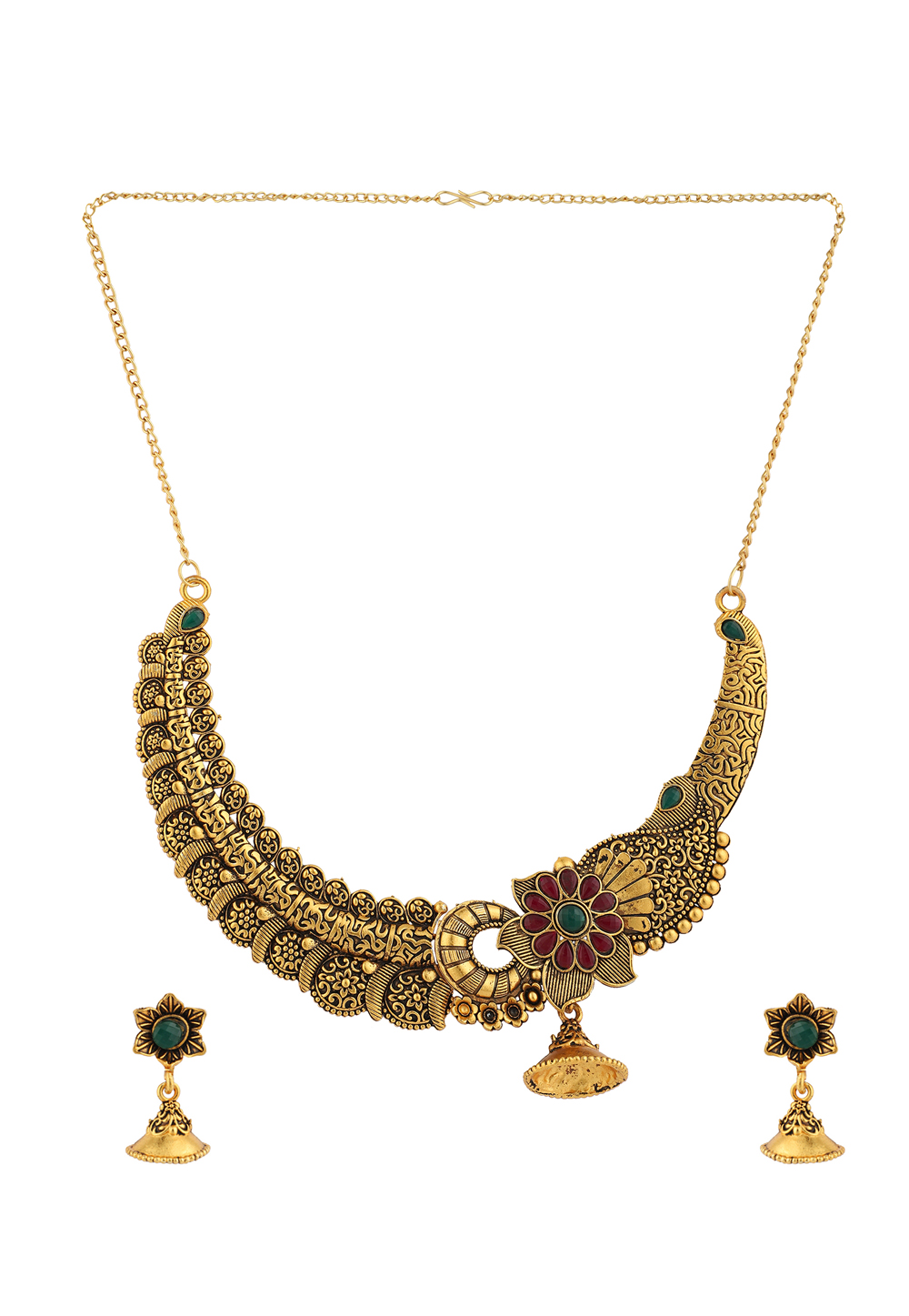 Maroon Alloy Necklace Set With Earrings 224613