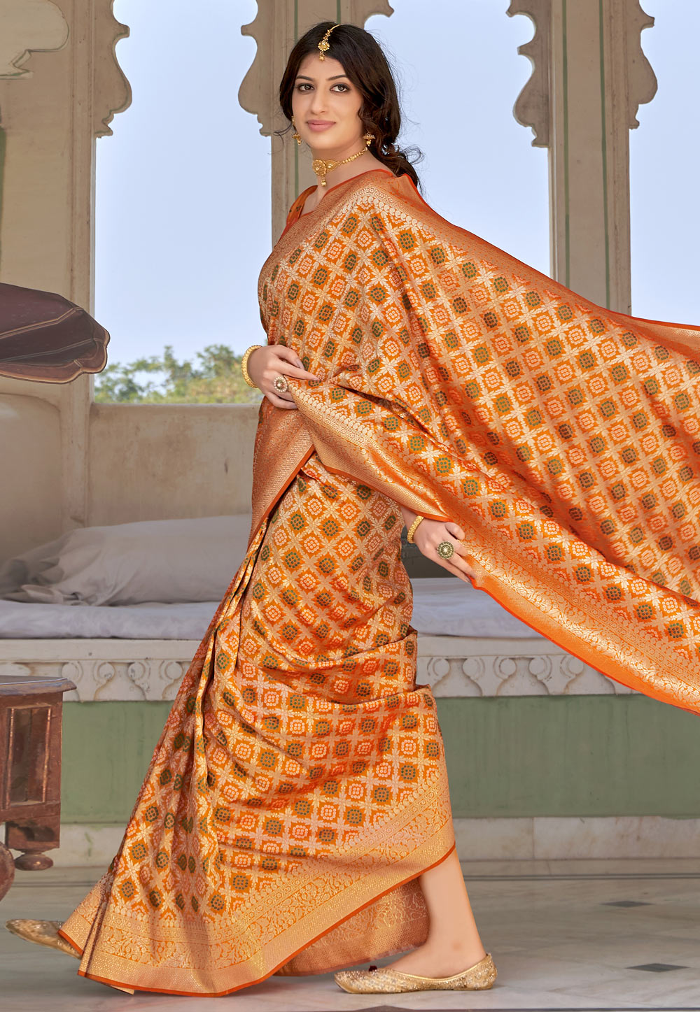 Orange Banarasi Silk Saree With Blouse 242796