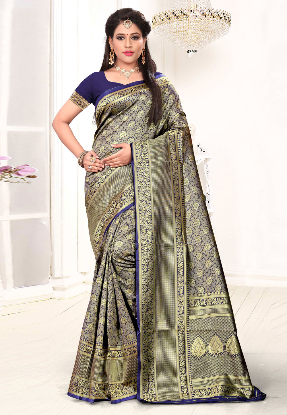 Blue Banarasi Silk Festival Wear Saree 220145