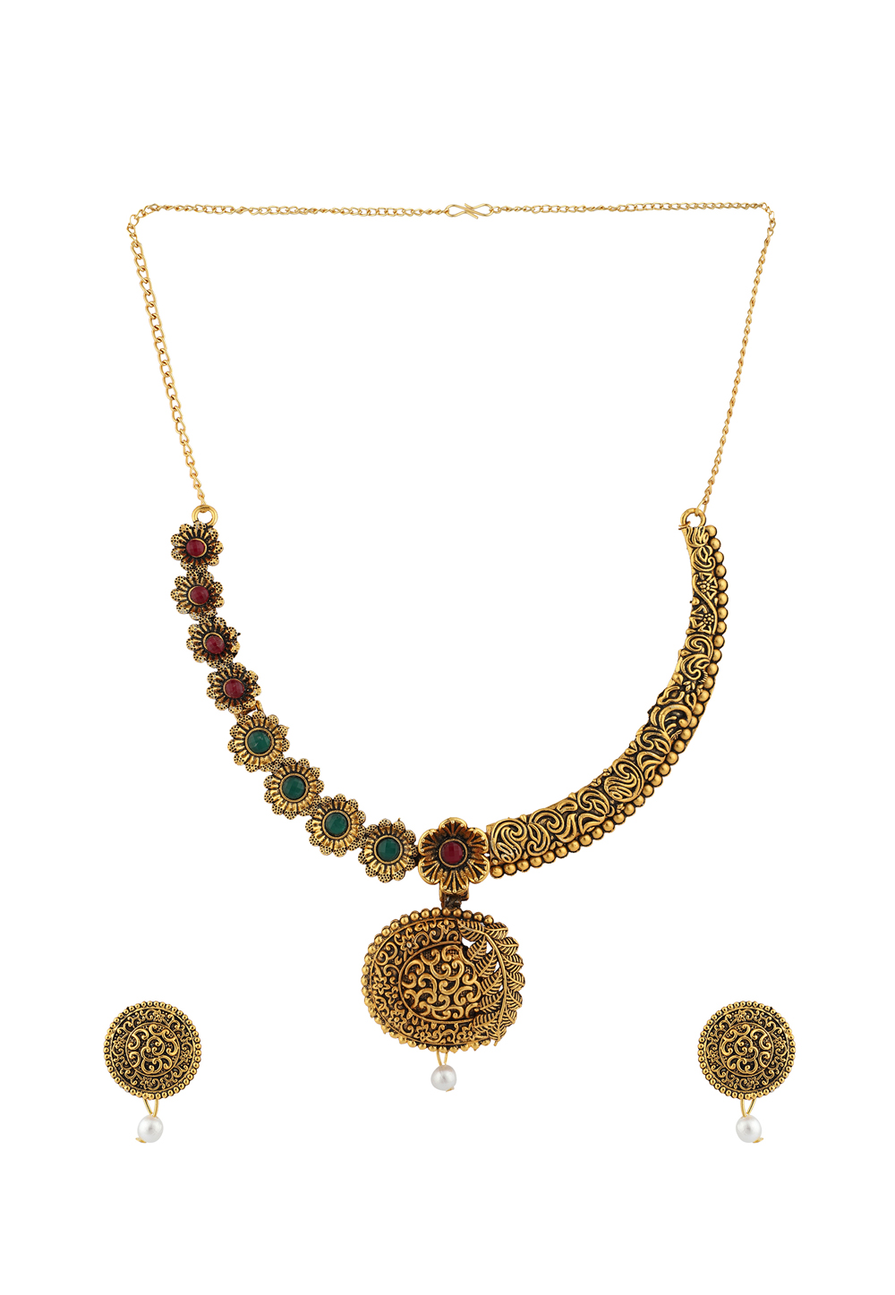 Maroon Alloy Necklace Set With Earrings 224615