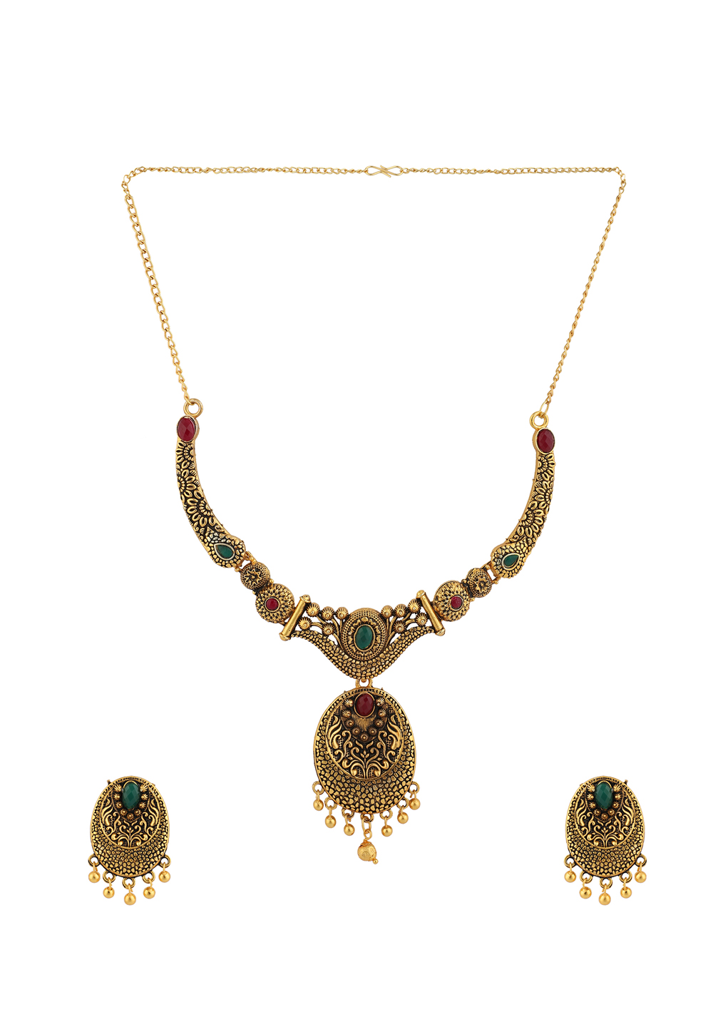 Maroon Alloy Necklace Set With Earrings 224616
