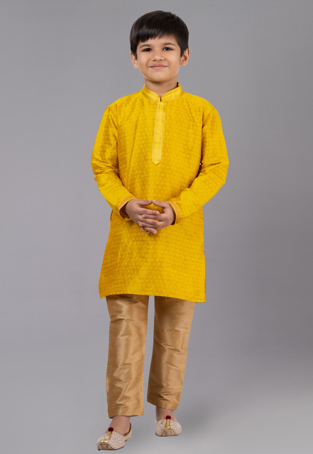 Yellow Polyster Readymade Kids Kurta Pajama 260645