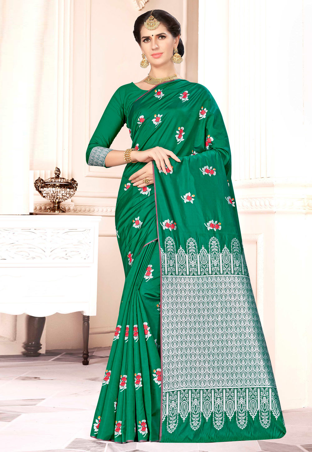 Green Banarasi Silk Festival Wear Saree 220466