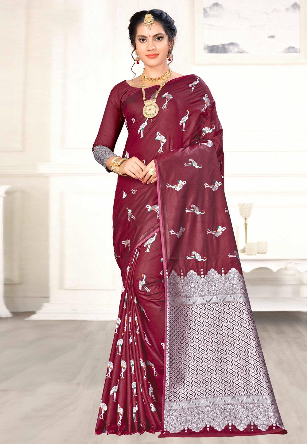 Maroon Banarasi Silk Festival Wear Saree 220470