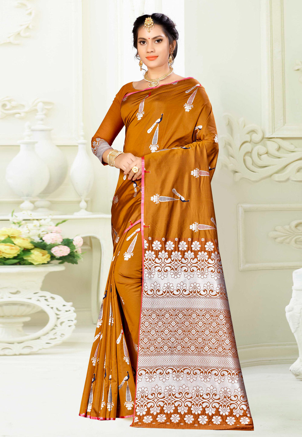 Mustard Banarasi Silk Festival Wear Saree 220473