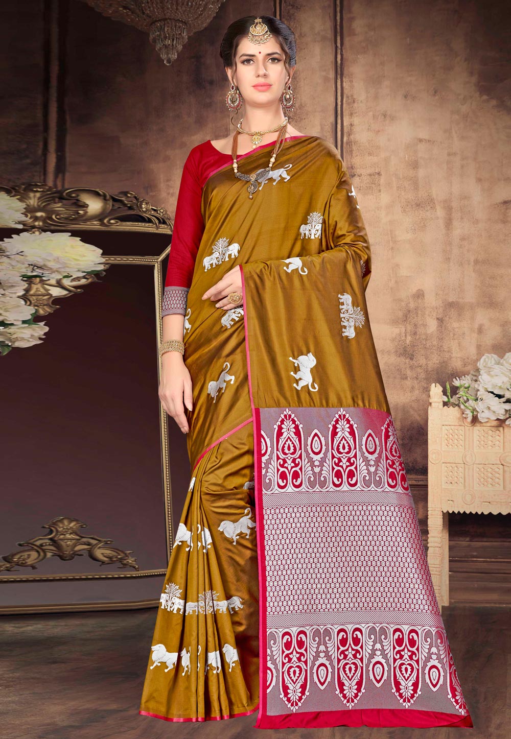 Mustard Banarasi Silk Festival Wear Saree 220601