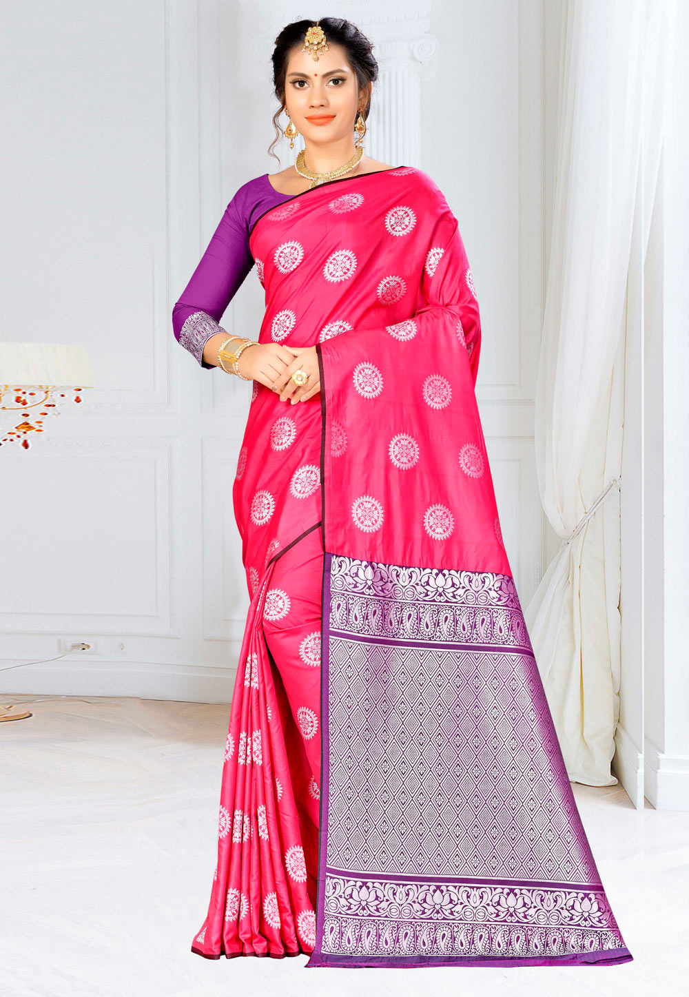 Pink Banarasi Silk Festival Wear Saree 220606