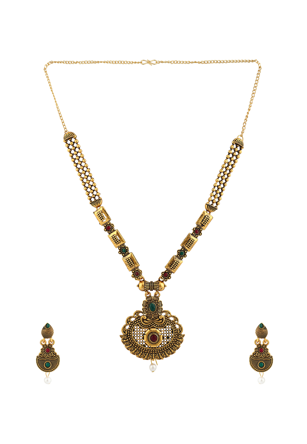 Maroon Alloy Necklace Set With Earrings 224624