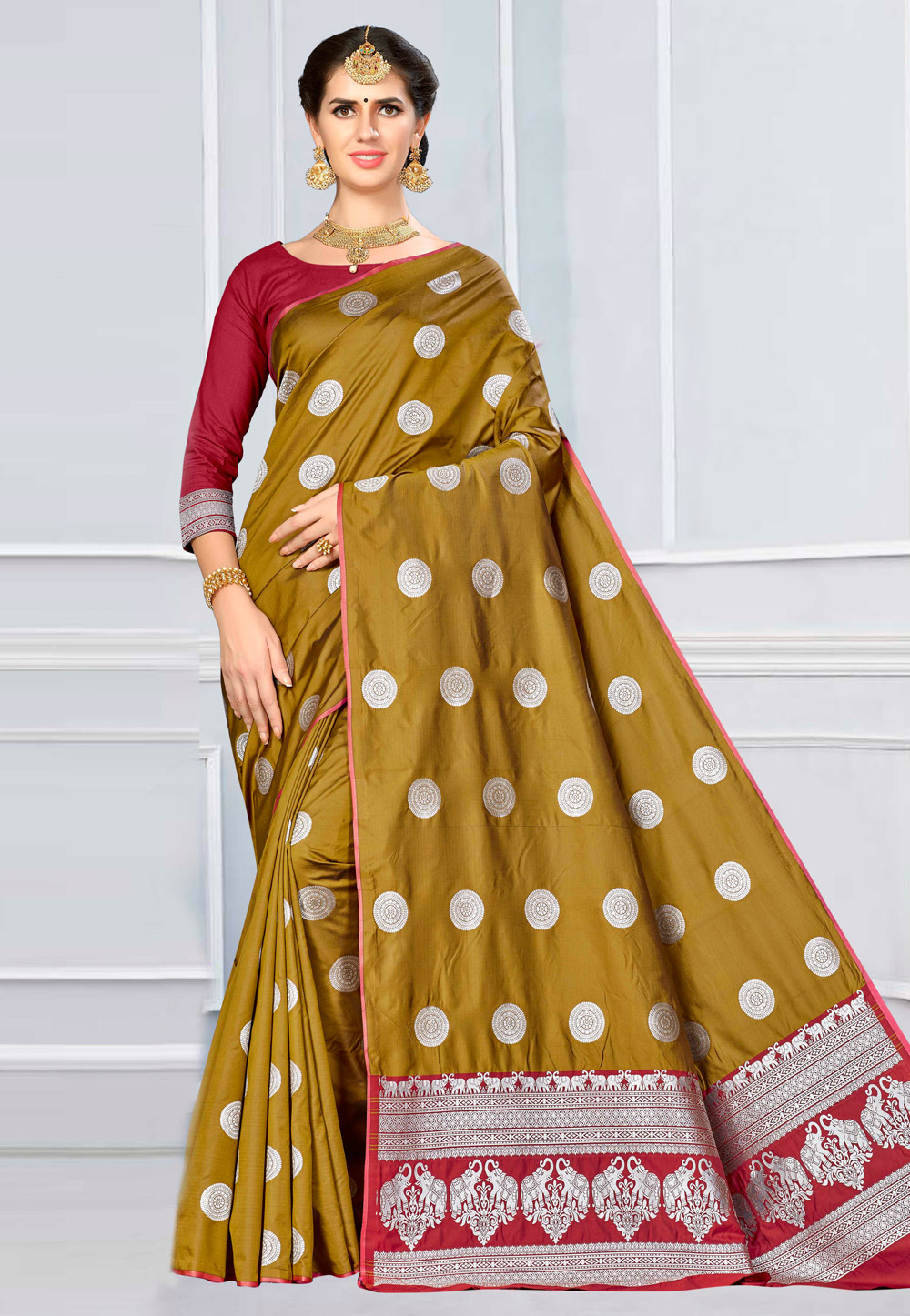 Mustard Banarasi Silk Festival Wear Saree 220609