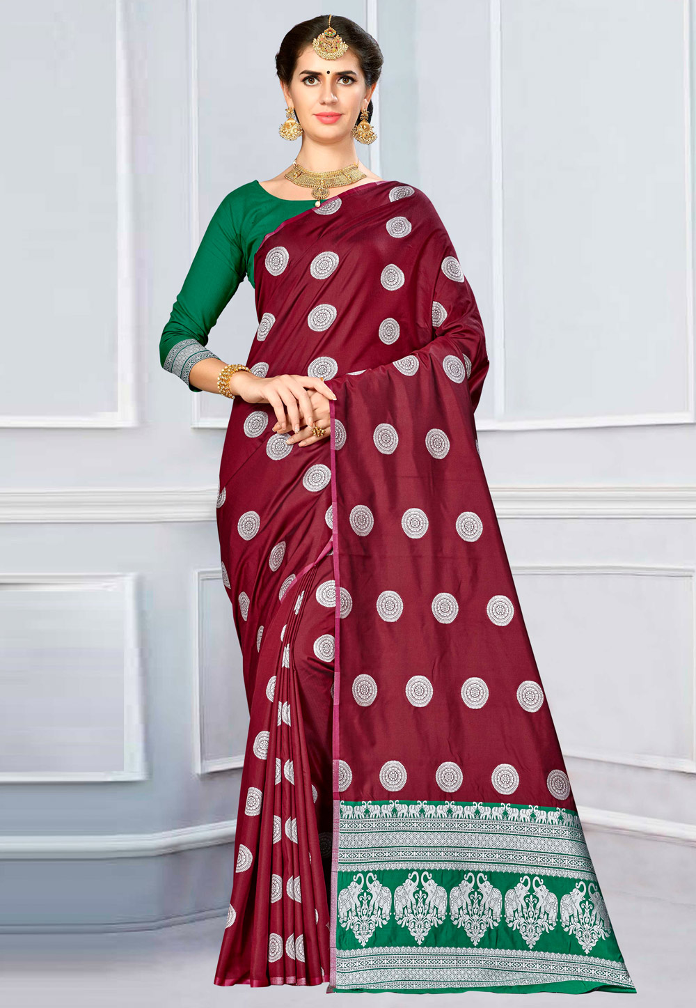 Maroon Banarasi Silk Saree With Blouse 220610