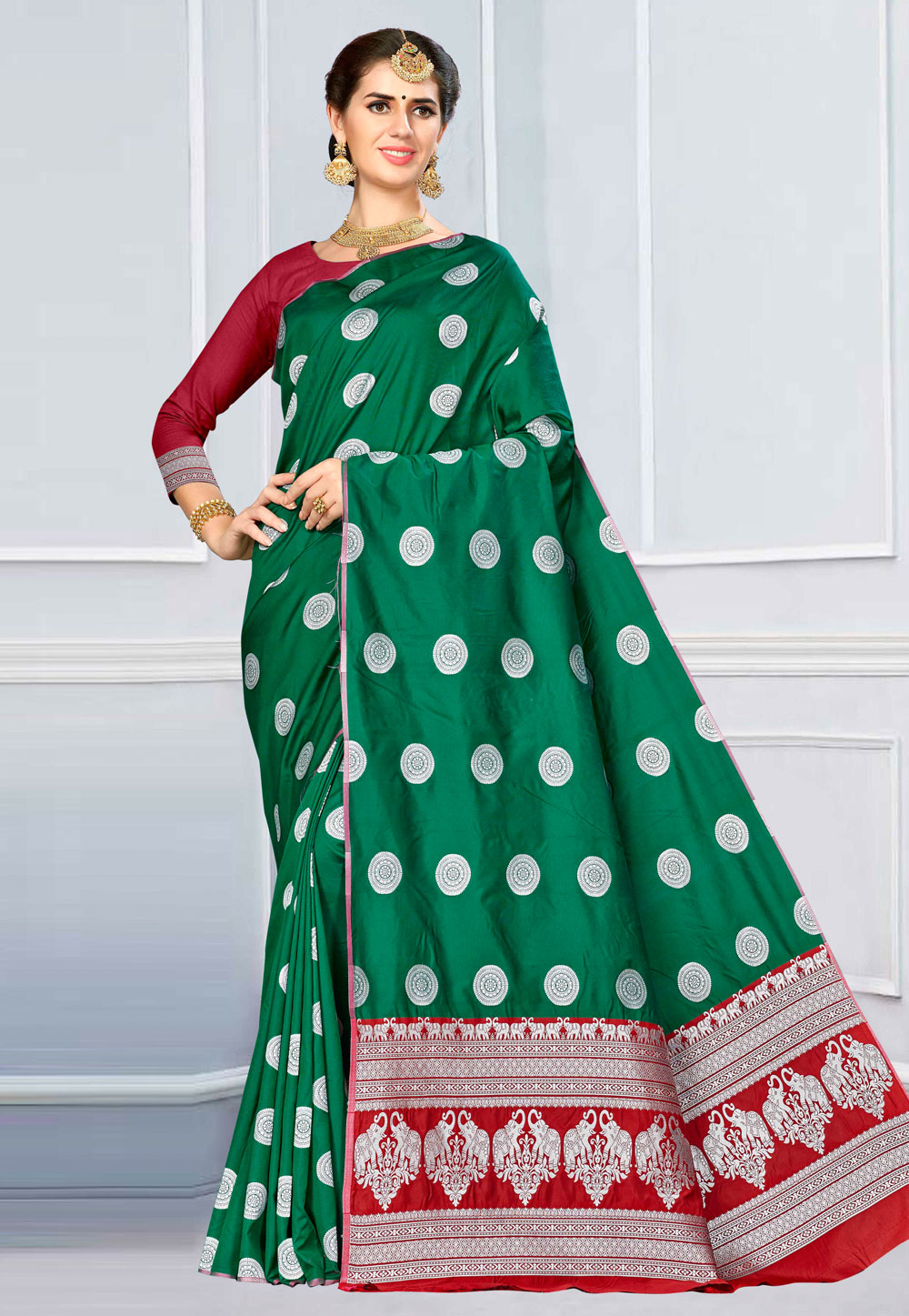 Green Banarasi Silk Festival Wear Saree 220612