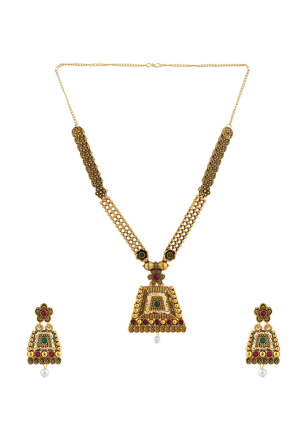 Maroon Alloy Necklace Set With Earrings 224625