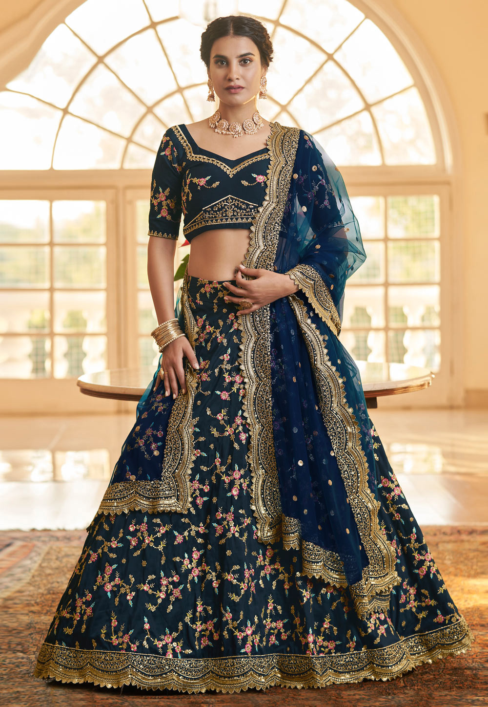 Yasin Siddique Boutique kupondol - Royal blue and golden lehenga set.. For  any inquiries and Further details please message us on viber/ watsapp on  9851171551 or inbox us... Location: Kupondole, kaandevta sthaan,