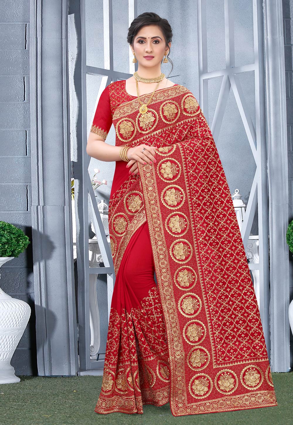 Red Silk Saree With Blouse 218112