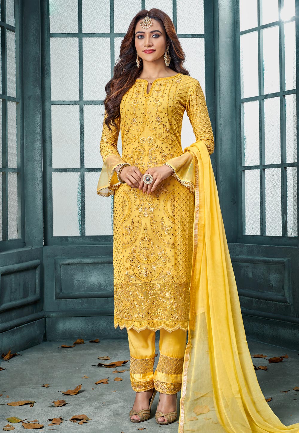 Yellow Georgette Kameez With Pant 163757