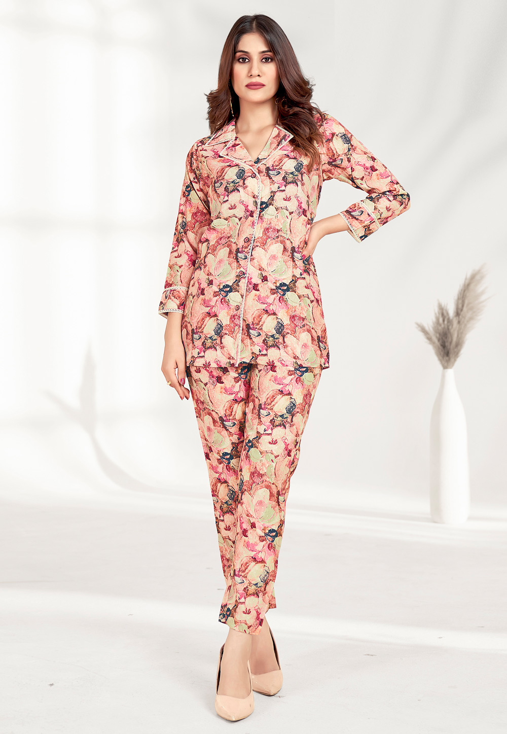 Cream Rayon Printed Co-Ords Set 275537