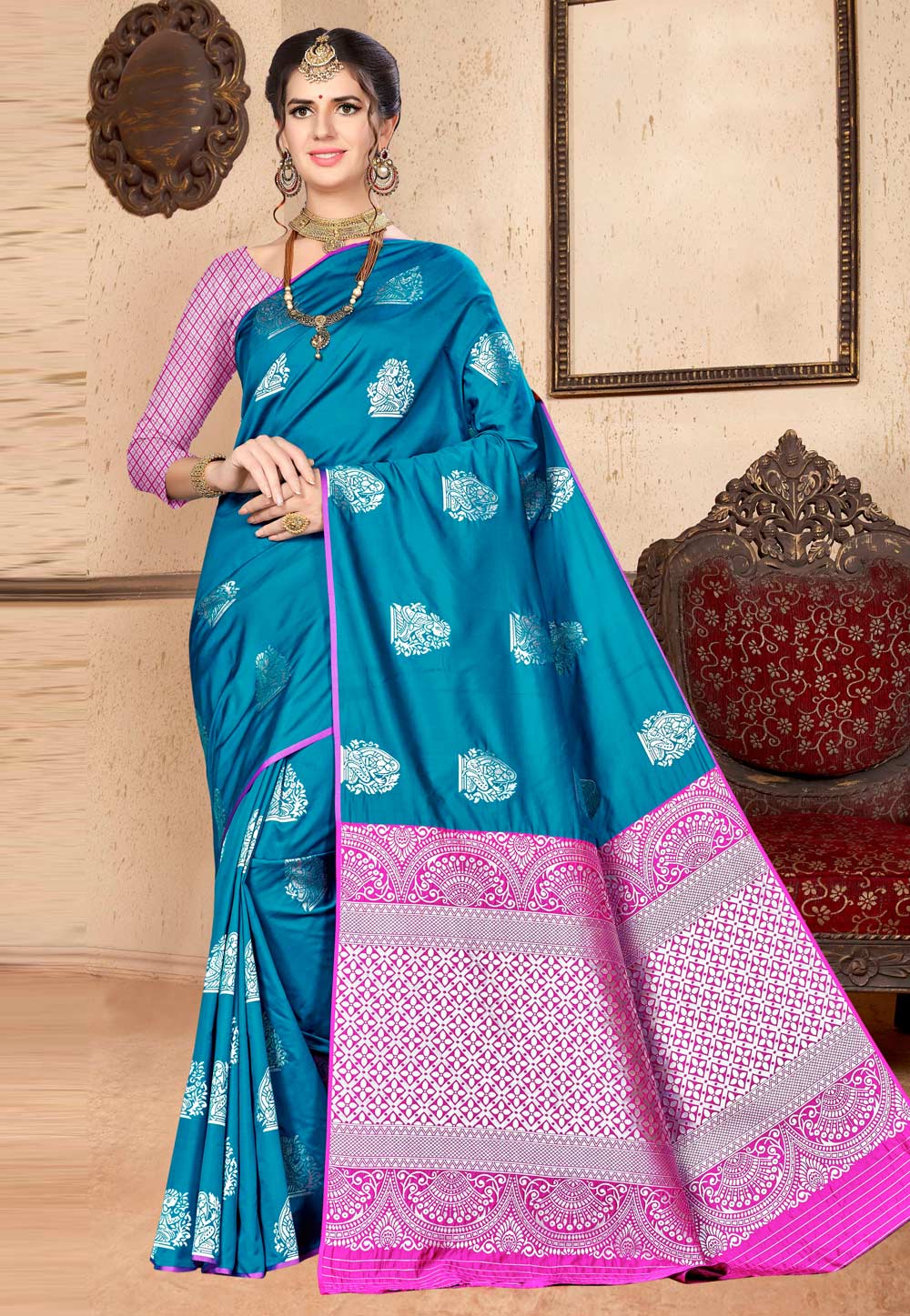 Blue Banarasi Silk Festival Wear Saree 220595