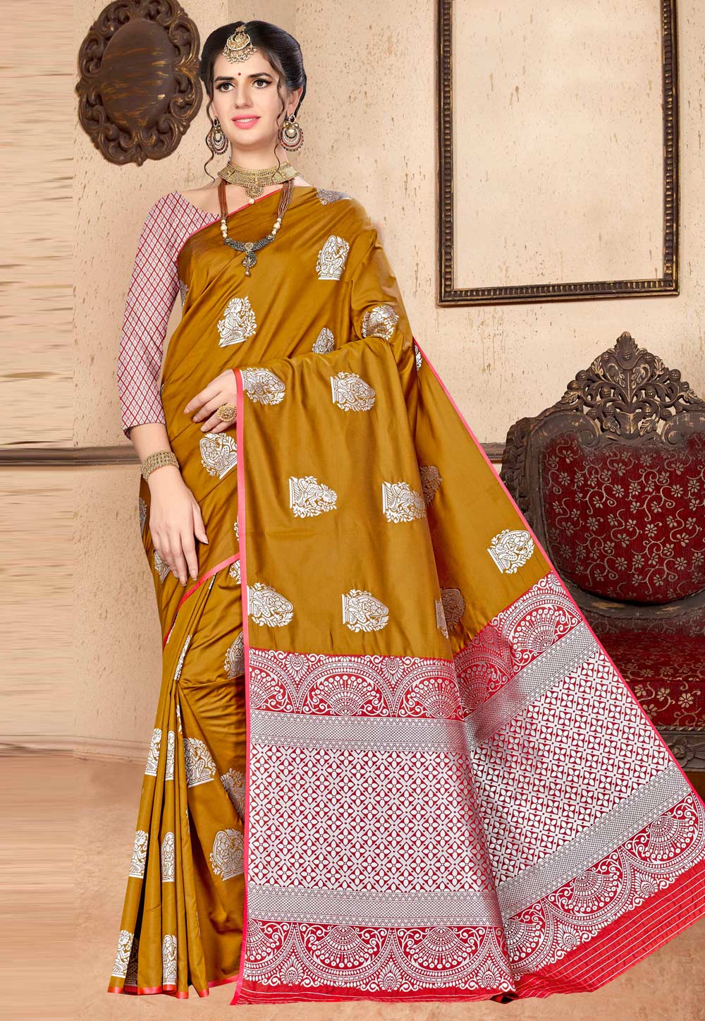 Mustard Banarasi Silk Festival Wear Saree 220597