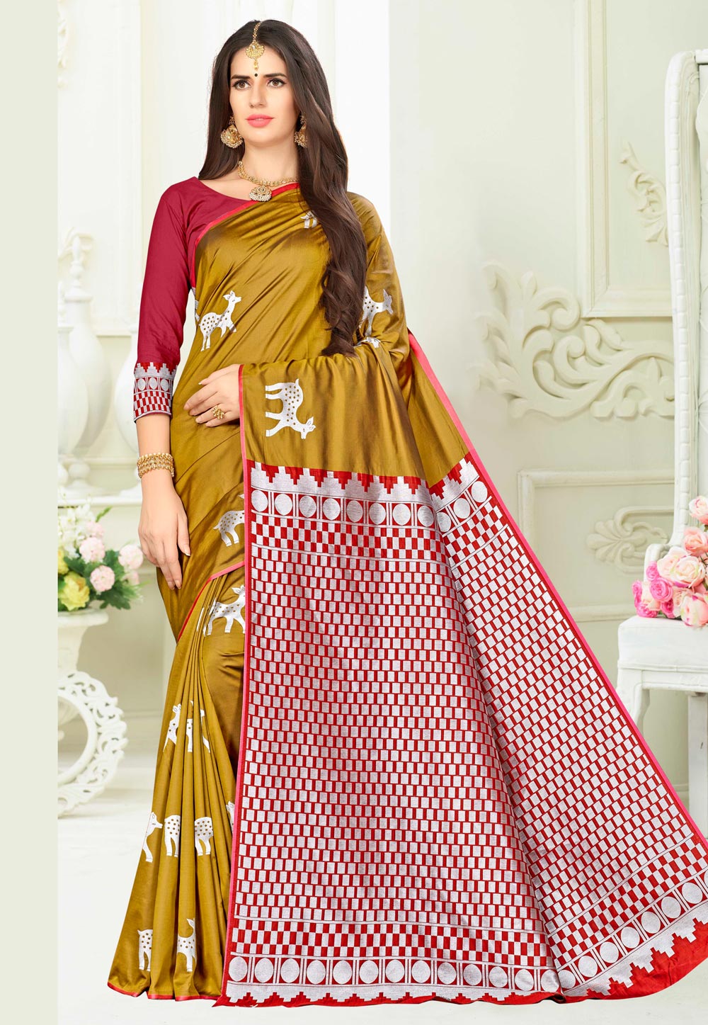 Mustard Banarasi Silk Saree With Blouse 220583